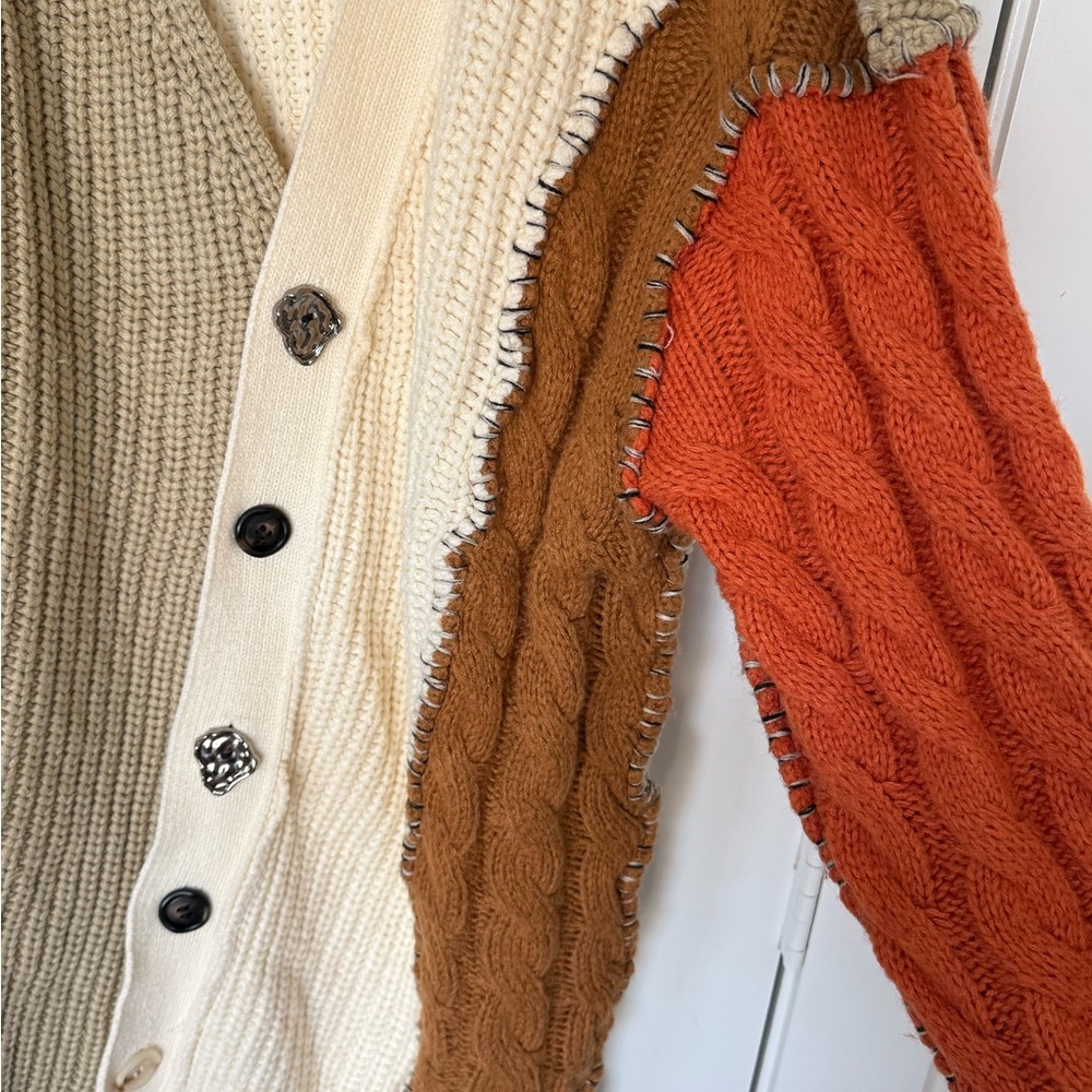 Colorblock Knit Cardigan with Button Detail